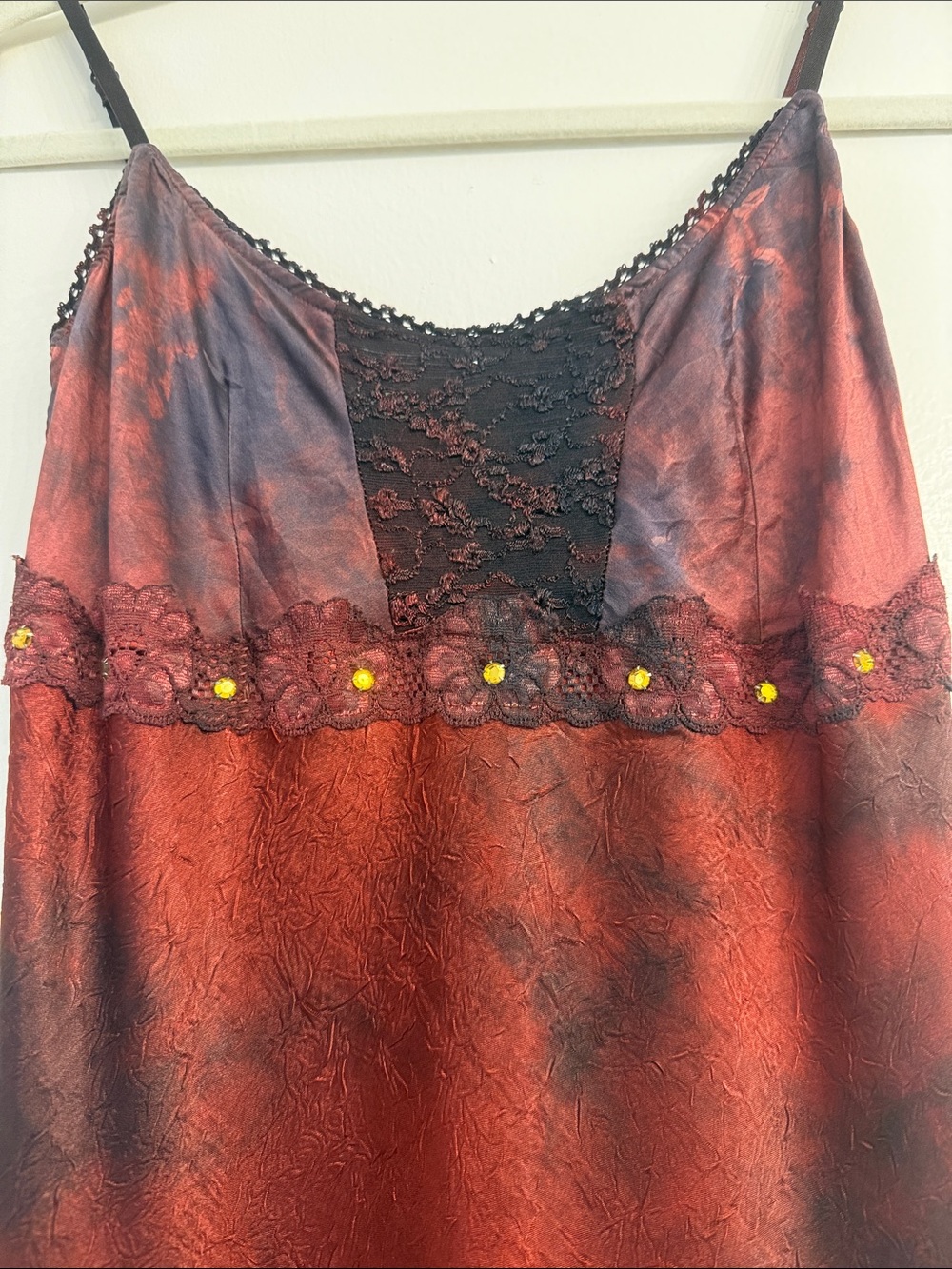 Vintage Y2K Bebe Burgundy Lace Rhinestone Handkerchief Midi Dress XS Made in USA - Picture 4 of 4